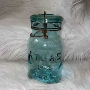 Vintage Atlas E-Z Seal Blue Quart Canning Jar with Wire Bail & Lid #6
